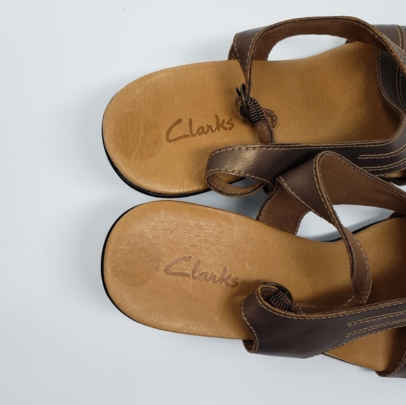 Clarks Heeled Sling-back Cross Over Sandals Copper Tan Size 8.5 - Picture 9 of 9